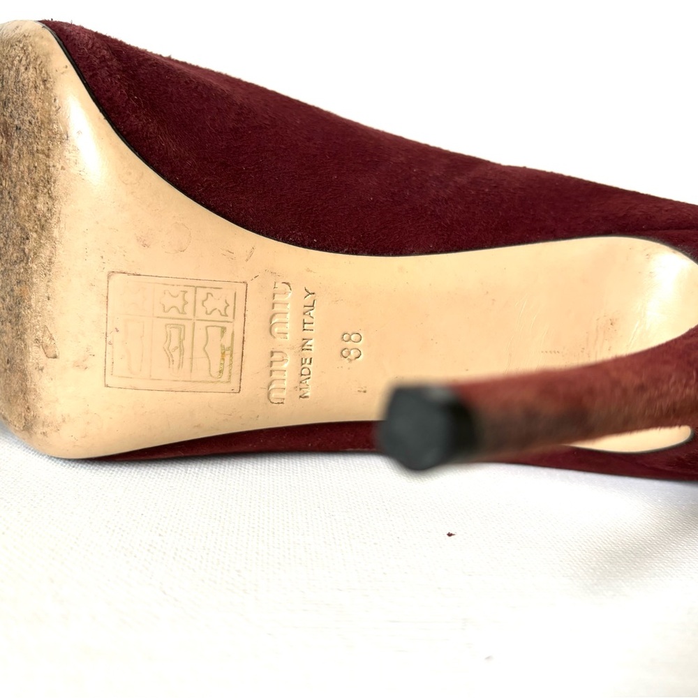 Miu Miu | Suede | Burgundy Peep Toe Heel | Size: 8 (38) - Picture 8 of 9